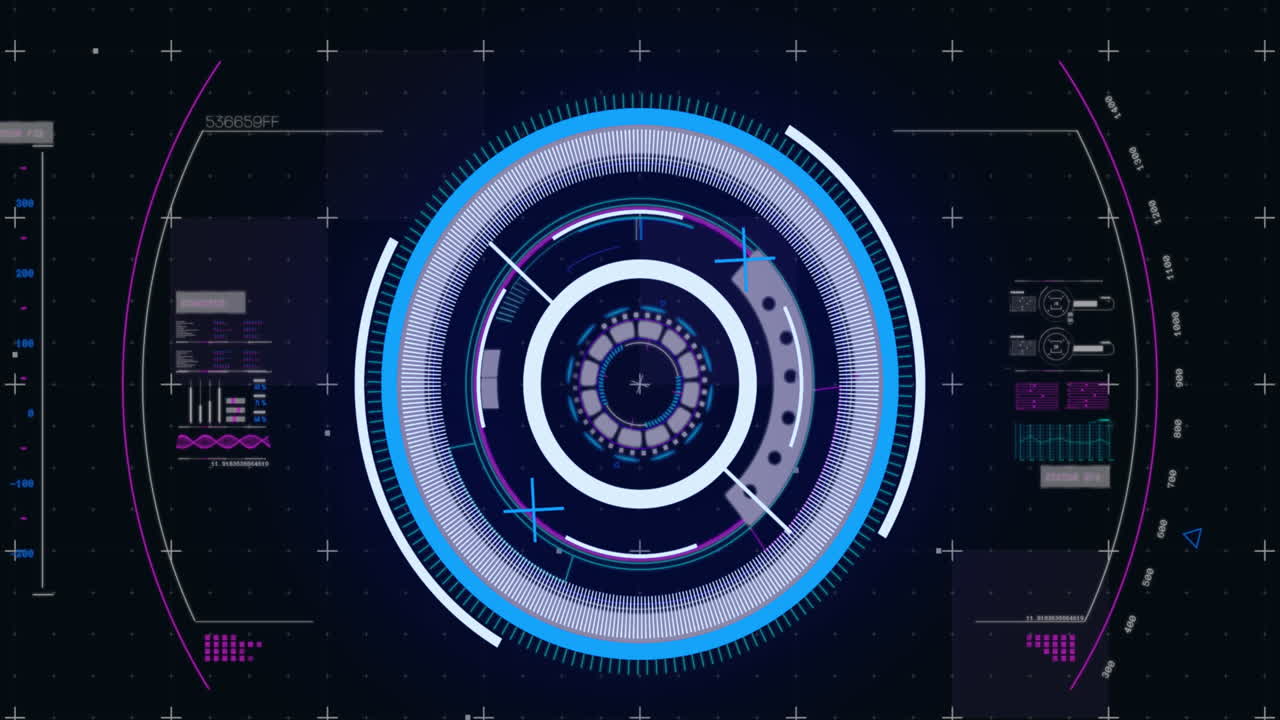 анимация сканирования и обработки данных на черном фоне