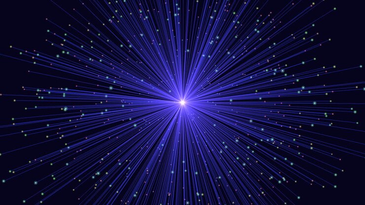 Bright blue starburst explosion dazzling light bursting in all directions