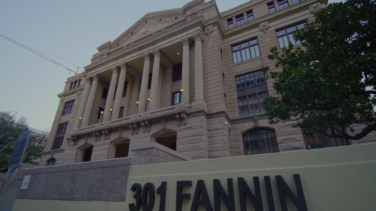 Establishing shot of the historic 1910 Harris County Courthouse building.