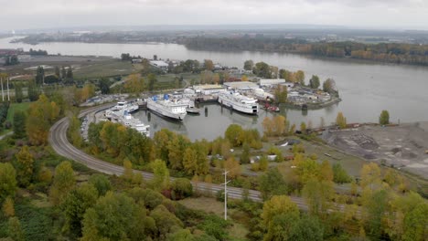 BC-Ferries-Parked-in-Repair-Dock-In-Canada---aerial-shot