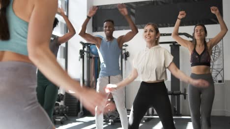 group fitness class jumping
