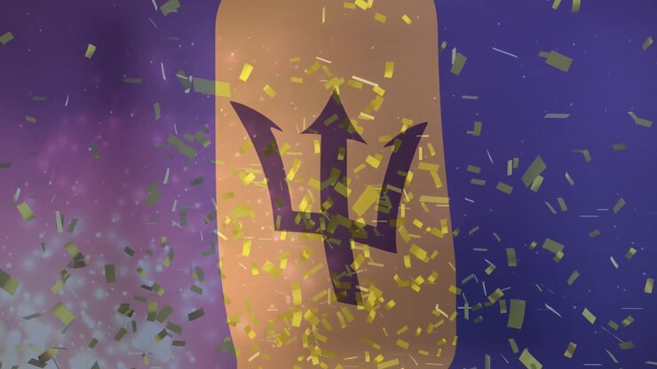Animación de confeti sobre la bandera de Barbados