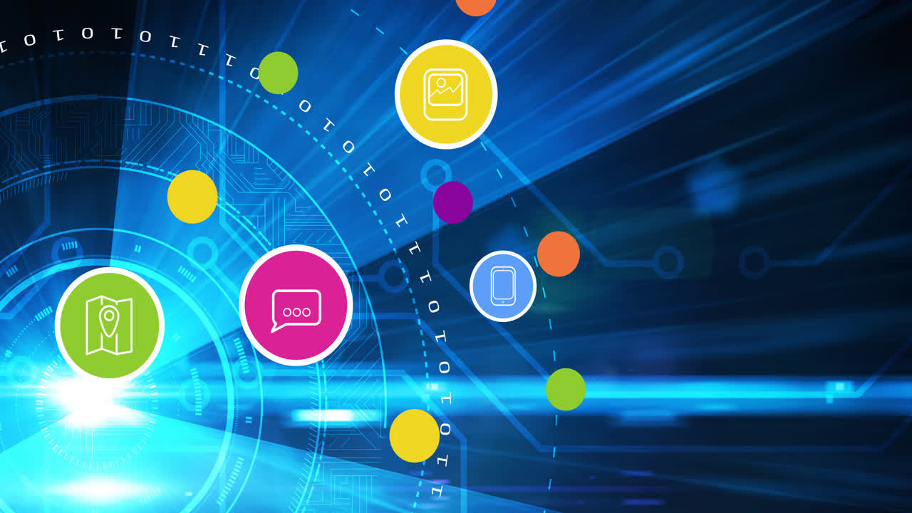 animación de iconos digitales sobre el escaneo de alcance en segundo plano