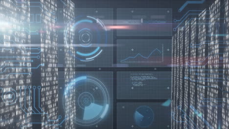 animazione dell'elaborazione dei dati con scansione dello scopo su sfondo nero