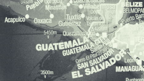 detailed close-up of a black and white vintage map of central america