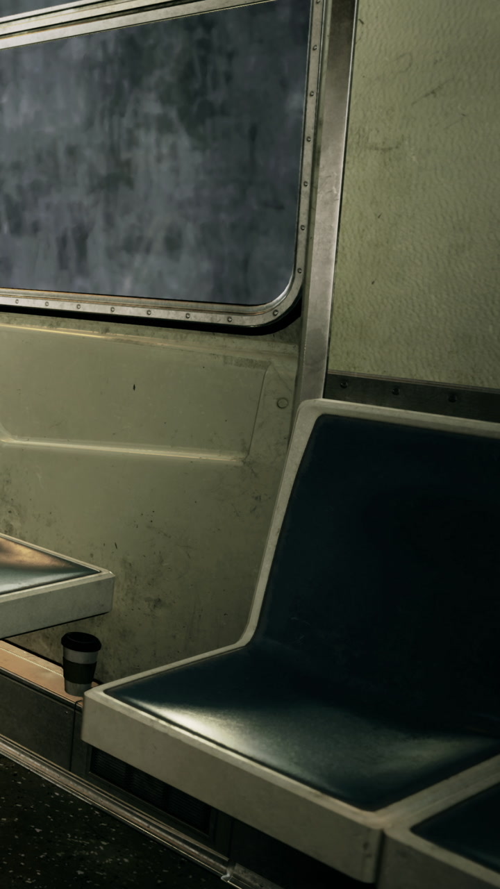 Empty seats give a calm vibe to a vintage subway at night