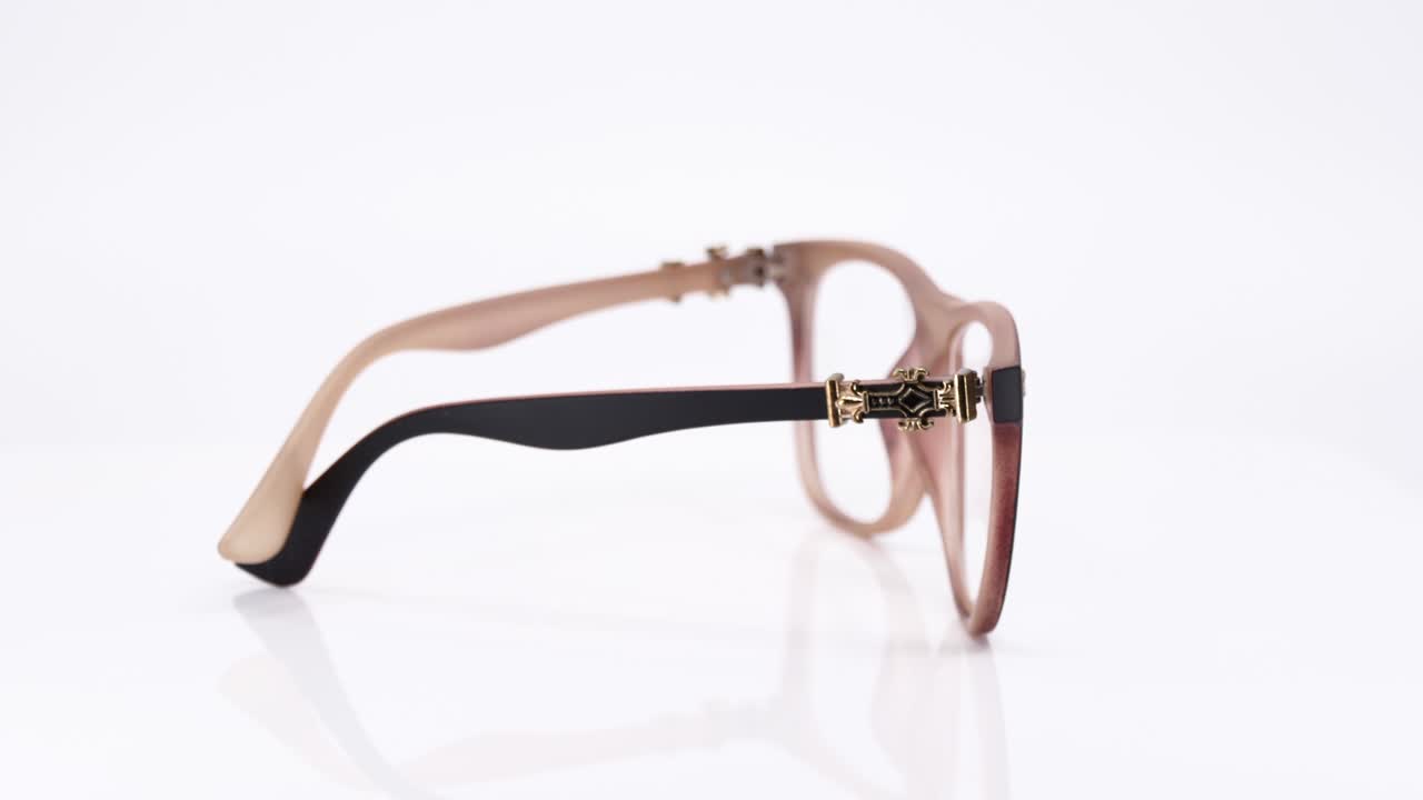 eyeglasses on white background, Black glasses round Motion round Degree Rotation.