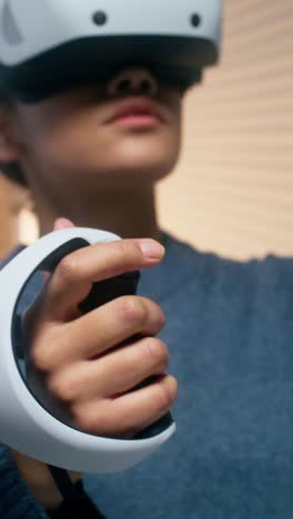 woman using vr headset and controllers