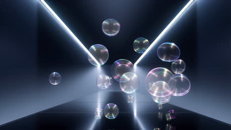 futuristic bubbles in a neon lit room