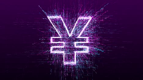 animation of a money sign chinese yuan or japanese yen. consists of a stream of numbers and symbols in digital space. abstract idea concept.