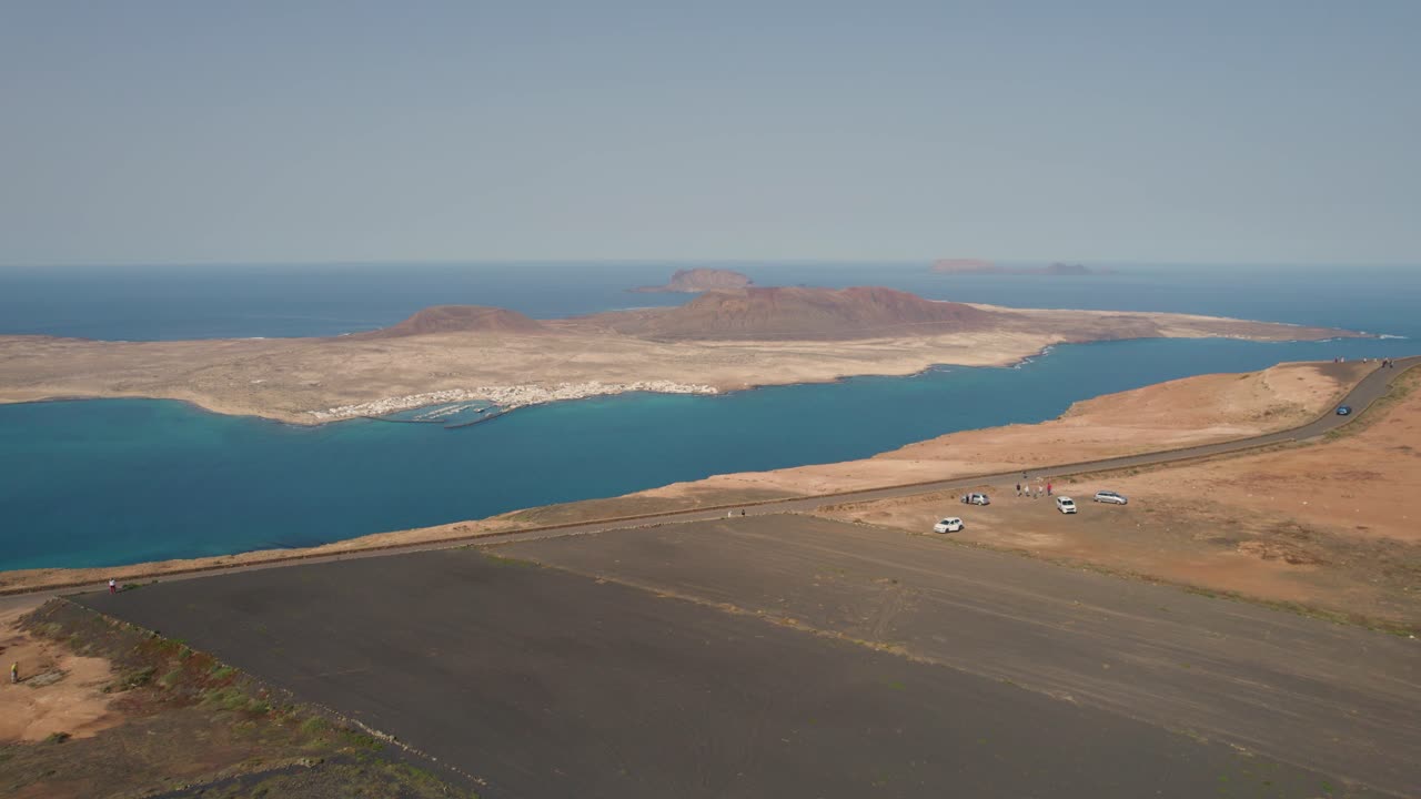 Aerial View Of La Graciosa, Allegranza and Montana Clara islands as seen from the Mirador del Rio, Lanzarote, Canary Islands, Spain