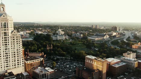 aerial view of albany, new york at sunset