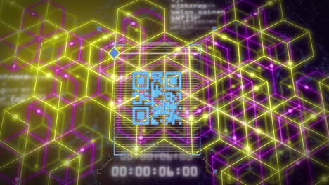 Animation-Von-QR-Code-über-Ein-Netzwerk-Von-Verbindungen