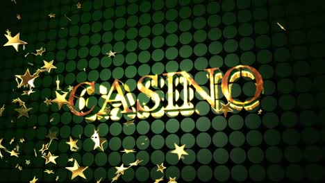 composite video of multiple golden star icons falling against casino text banner on green background