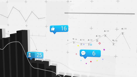 social media notifications over abstract data charts and graphs animation