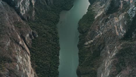 aerial shot of grijalva river at sumidero canyon in chiapas state, mexico