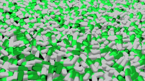 close-up of a pile of green and white pills