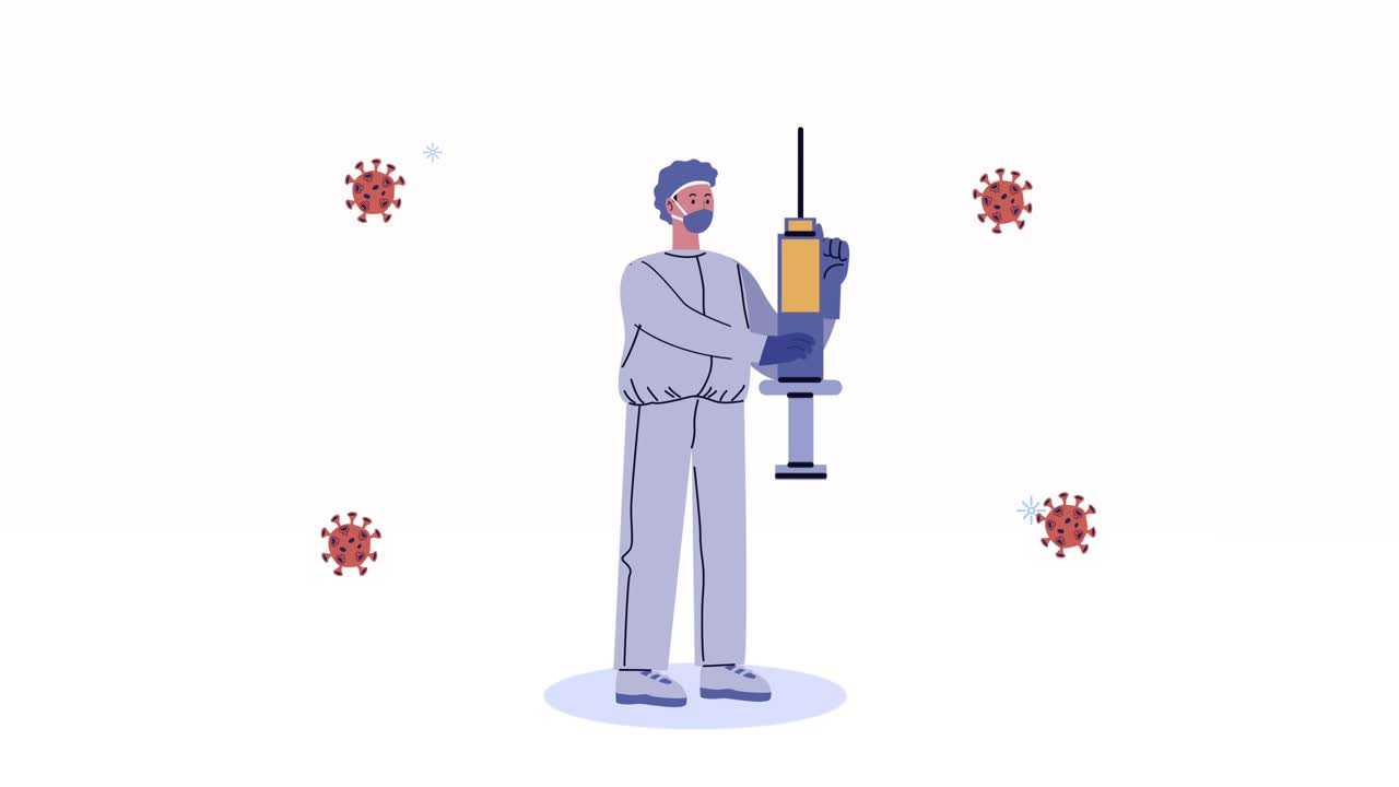 covid19 virus particles animation with scientific lifting vaccine