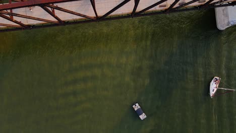 aerial view over the big four bridge, in louisville, usa - top down, drone shot
