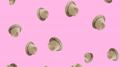 Animación-De-Sombreros-De-Paja-Sobre-Fondo-Rosa