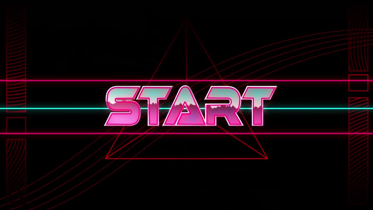 Animation of start text over light trails on black background