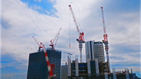 time lapse architecture crane under construction of building