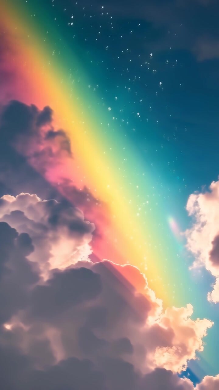 Vibrant Rainbow Stretching Across a Dreamy Starry Sky