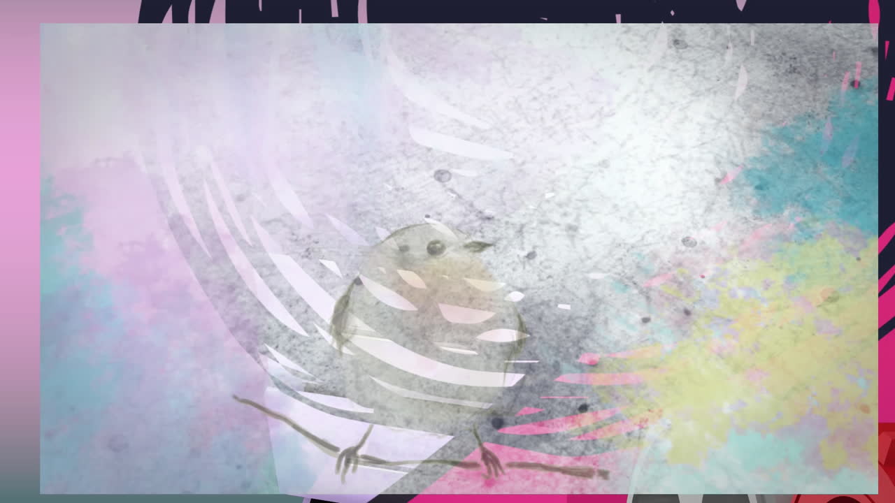 분홍색 배경의 모양 위에 새의 애니메이션