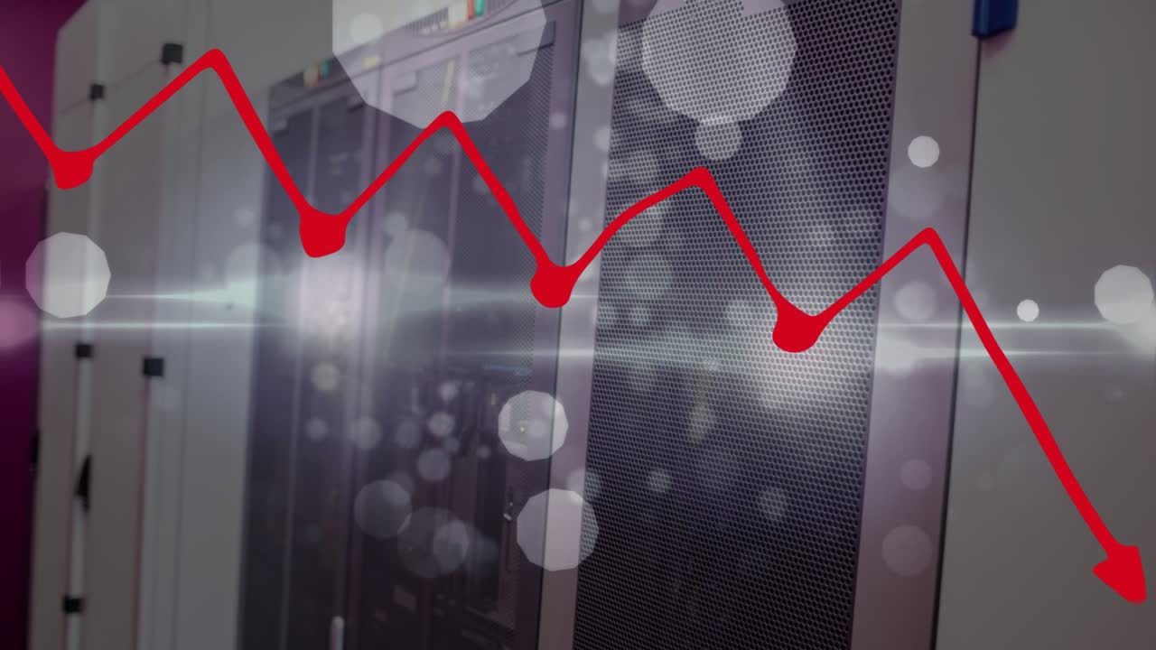 Animation of statistics and financial data processing over man working in warehouse