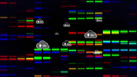 animation of clouds with growing number over moving columns