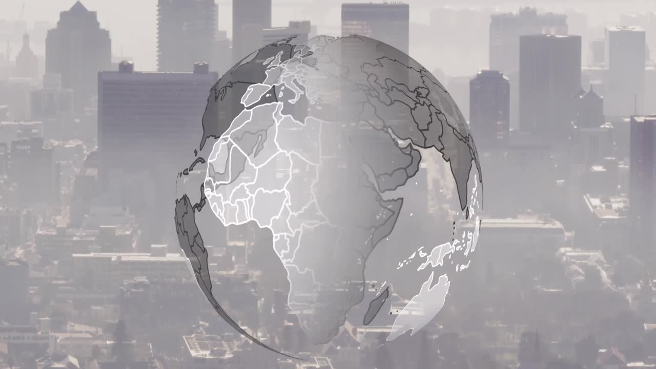 animación del globo sobre el paisaje urbano