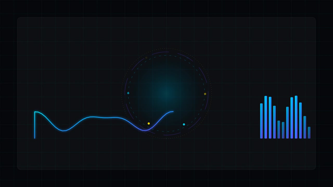 Digital Audio Waveform and Circular HUD Interface Animation