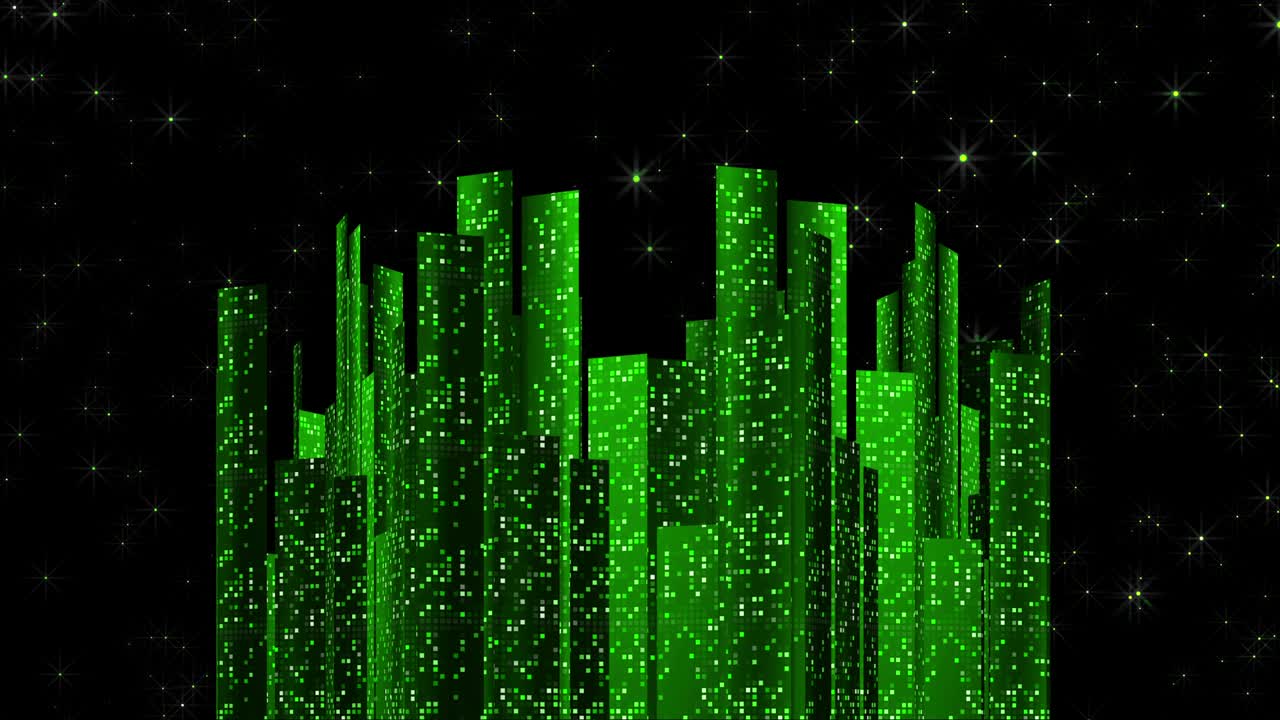 이라이저 (equalizer) - 픽셀 모양의 윤, 열이 있는 초록색 반투명한 회전 실린더의 애니메이션.