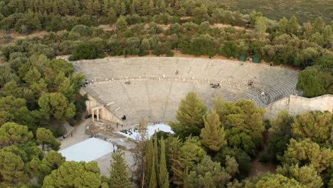 ancient theatre of the asklepieion at epidaurus - aerial drone shot