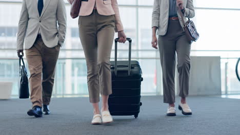 airport, walking or legs of business people