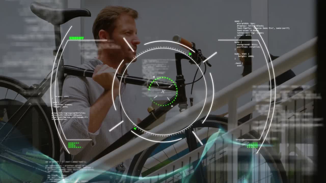animación del procesamiento de datos financieros sobre el transporte de bicicletas