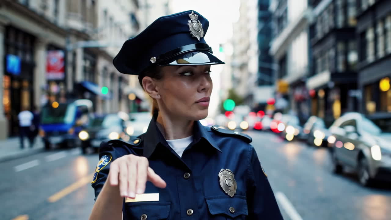 Female Police Officer on City Street