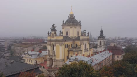 aerial view of a beautiful church in lviv, ukraine