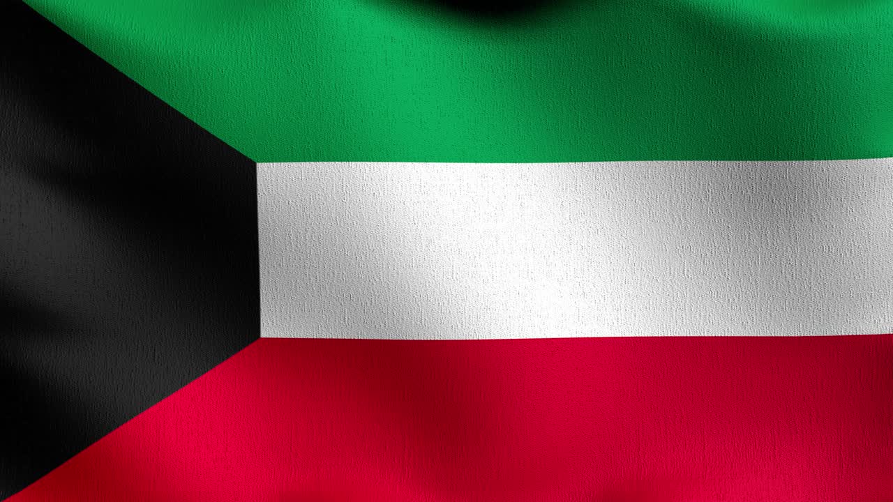 bucle sin costura 4k vdo. bandera nacional de kuwait soplando en el viento aislado. diseño abstracto patriótico oficial. ilustración de renderización 3d del símbolo del signo ondulante.