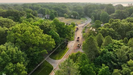 a construction truck tracked from the air via drone