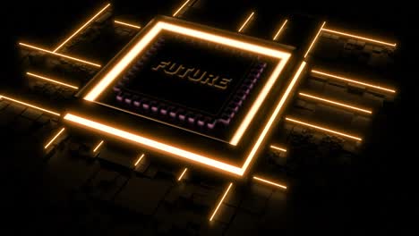 futuristic technology concept: glowin circuit board with the word "future"