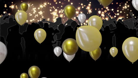 animation of gold and silver balloons over spots of light background