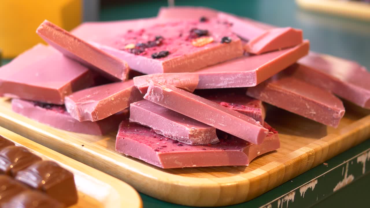 Pink Chocolate Bar Pieces on Display