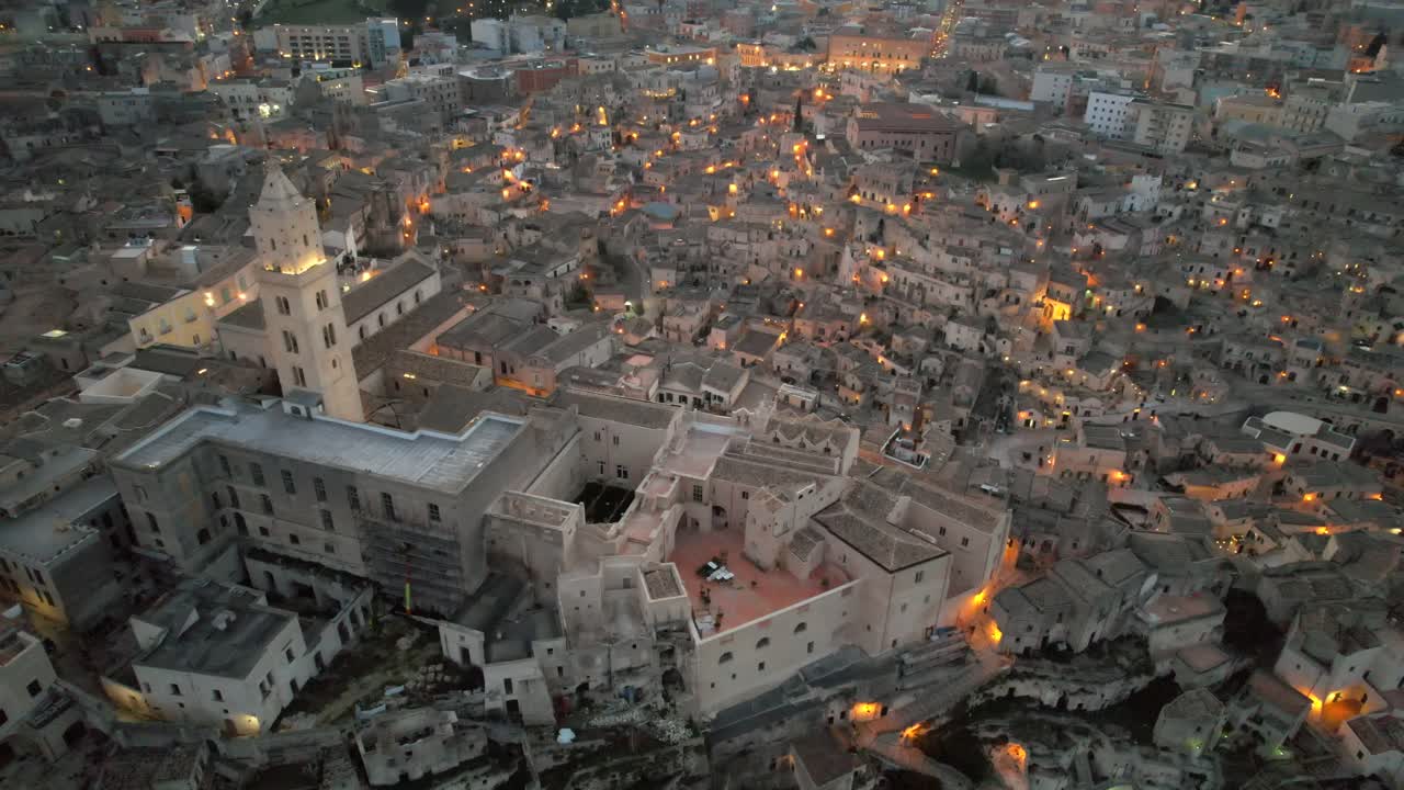 이탈리아 남부 바실리카타의 마테라 시 항공 영상