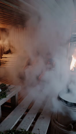 relaxing in a sauna