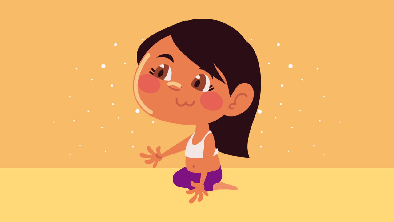 요가 포즈 에서 미소 짓는 소녀