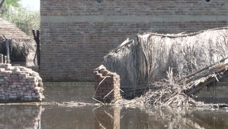 View-Of-Submerged-Ruined-Brick-Buildings-In-Rural-Sindh-Due-To-Flooding