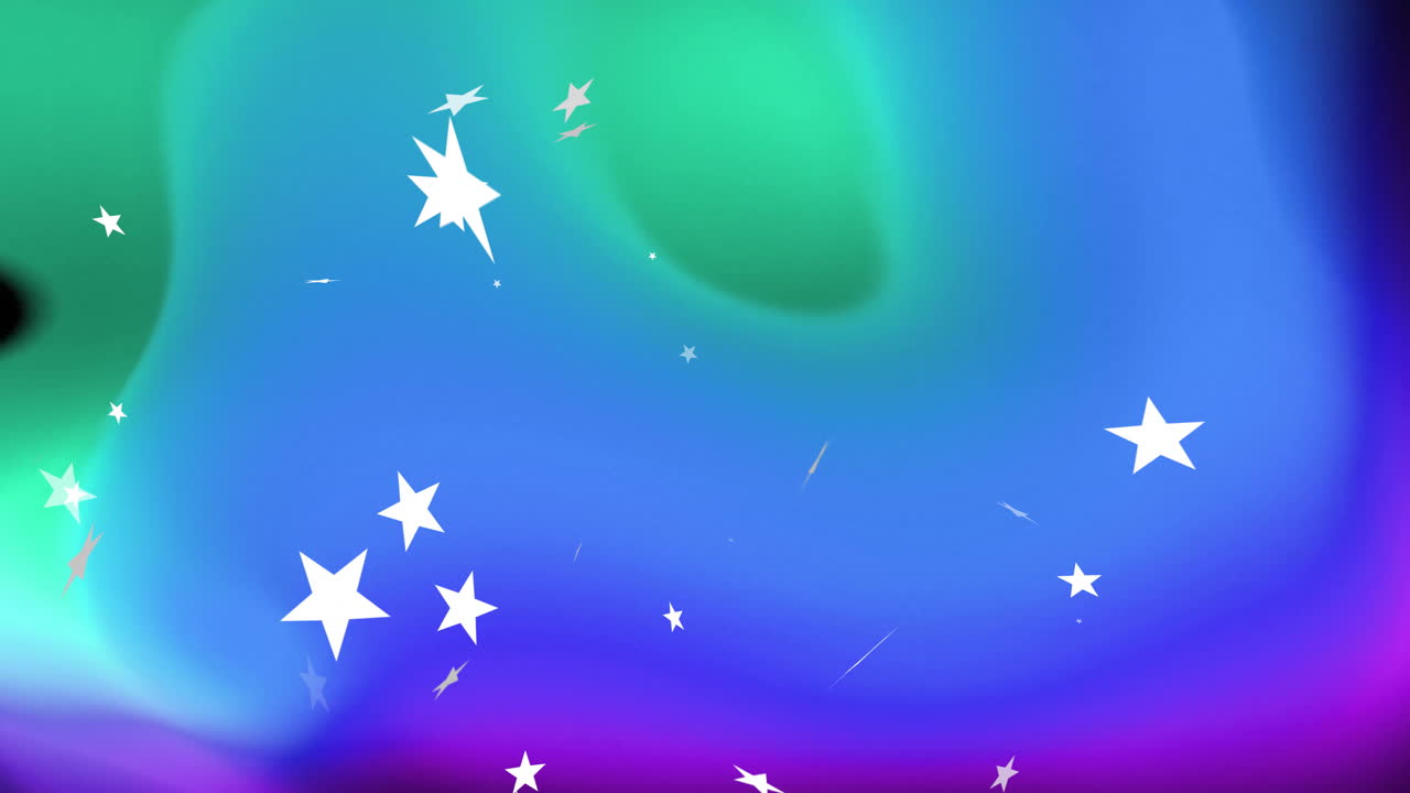 Animation of white stars on colourful background