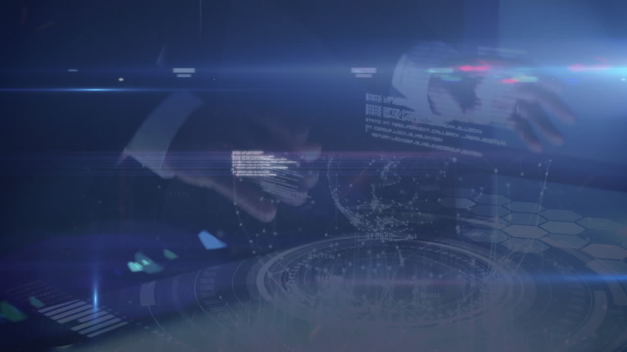 Animation of data processing over caucasian businessman