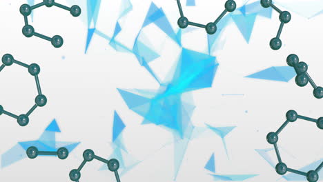 animación de modelos micro de moléculas sobre un fondo azul y blanco